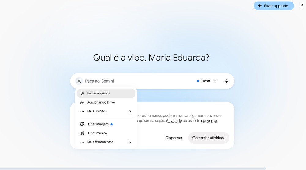 Anexe fotos do ambiente que você quer decorar na pagina inicial do Gemini — Foto: Captura de tela / Eduarda Melo