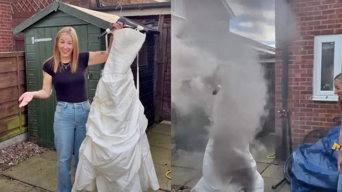Mulher celebra divórcio com festa temática de funeral e queima de vestido