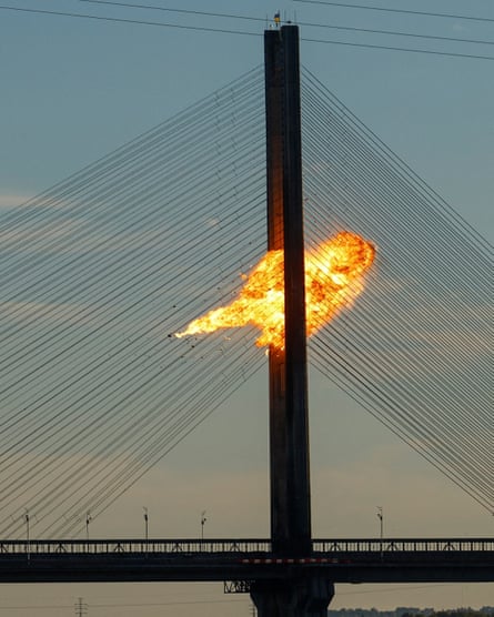 A Russian jet-powered drone strikes a bridge in Kyiv on 2 October.