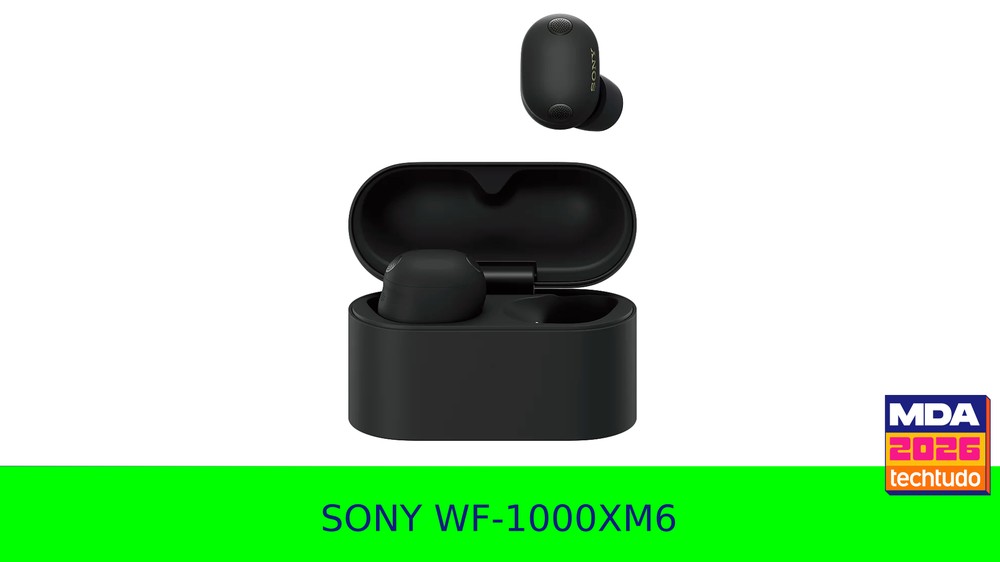 O modelo topo de linha intra-auricular Sony WF-1000XM6 tem foco no isolamento acústico inteligente — Foto: Arte/TechTudo