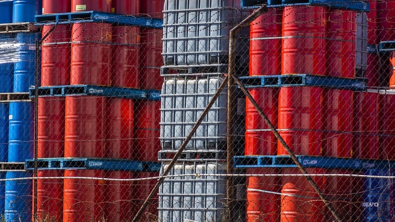 Oil barrels stacked on top of each other