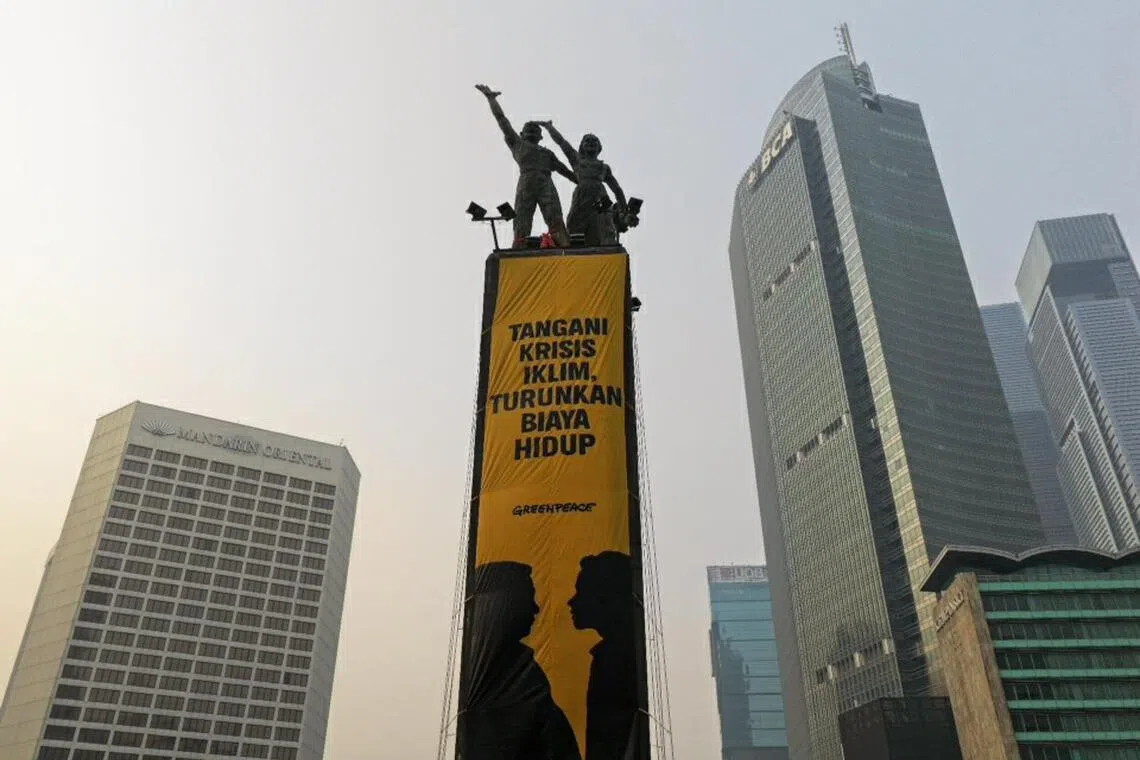 The banners on Jakarta’s iconic Bundaran HI criticise, among other things, the Indonesian government’s response to the forest fire crisis that has sent haze across South-east Asia.